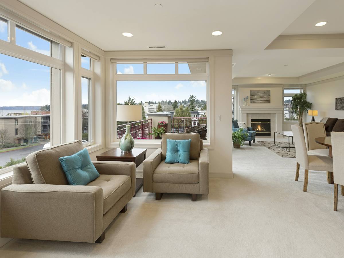 Clean glass and natural light in a tidy living room